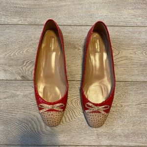 Aquazzura Red and Beige Flat, Excellent Used Condition, Size 42 (US 11)